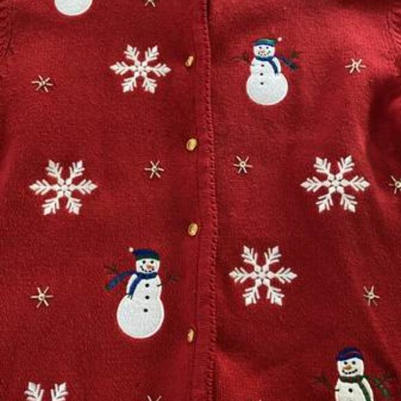 Woman's Winter (Snowman/Snowflake) Themed Cardigan Sweater - Picture 2 of 5